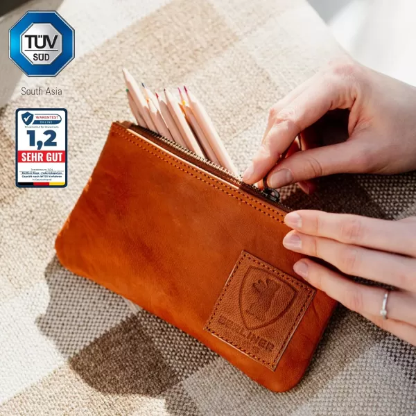 imageBERLINER BAGS Vintage Leather Pencil Case Pen Pouch for Work and University for Men and Women  Brown