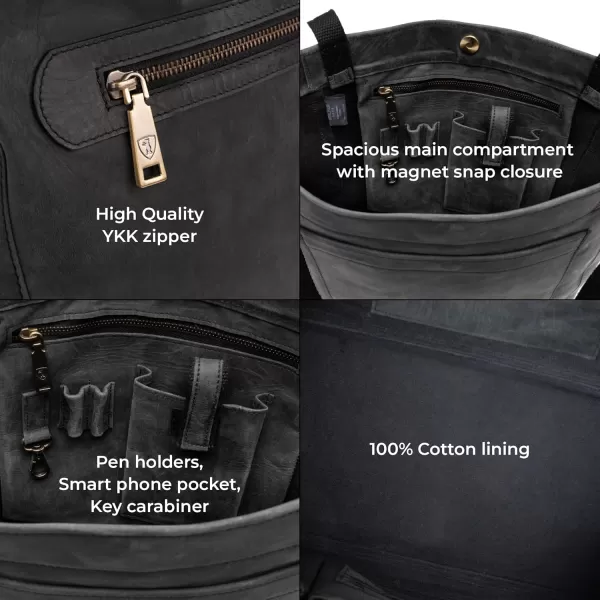 imageBERLINER BAGS Vintage Leather Tote Bag Seville Large Shopper for WomenDark Grey