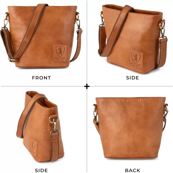 imageBerliner Bags Vintage Genuine Leather Shoulder Bag Madison Small Tote Bag Bucket Bag Top Handle Bag for Women  Brown