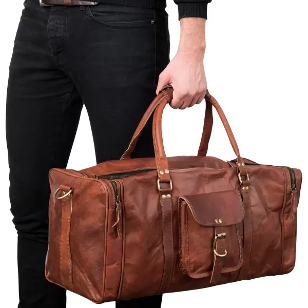 imageBerliner Bags Vintage Leather Duffle Bag New York for Travel or the Gym Overnight Bag for Men and Women Brown LBrown L
