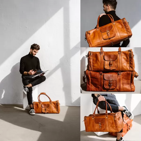 imageBerliner Bags Vintage Leather Duffle Bag New York for Travel or the Gym Overnight Bag for Men and Women Brown LBrown L