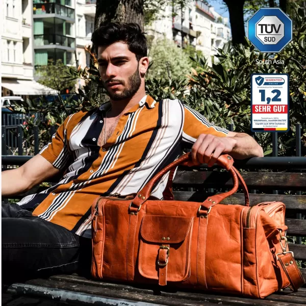 imageBerliner Bags Vintage Leather Duffle Bag New York for Travel or the Gym Overnight Bag for Men and Women Brown LBrown L