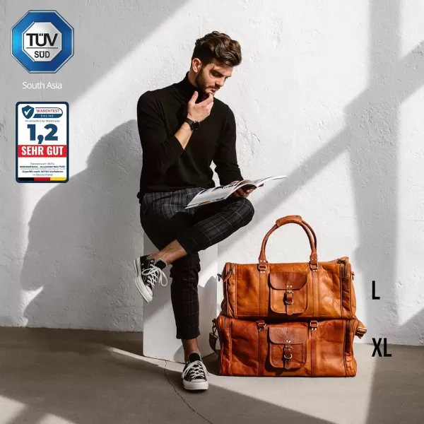 imageBerliner Bags Vintage Leather Duffle Bag New York for Travel or the Gym Overnight Bag for Men and Women Brown LBrown XL