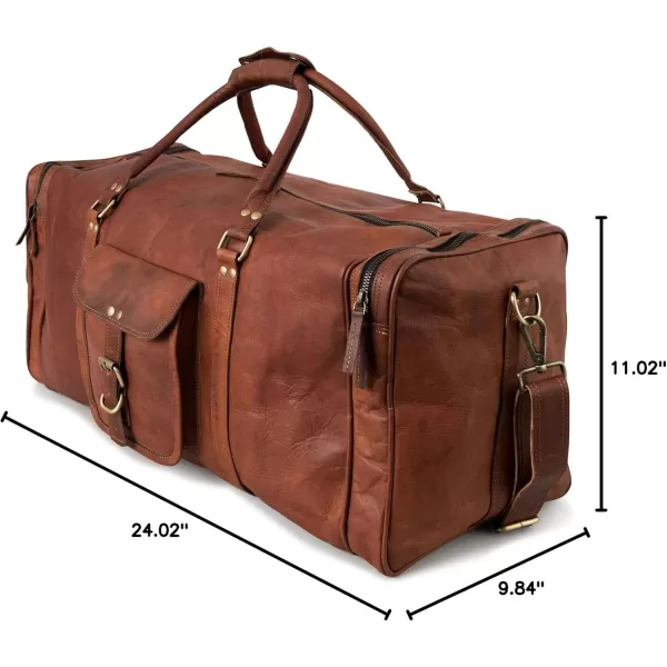 imageBerliner Bags Vintage Leather Duffle Bag New York for Travel or the Gym Overnight Bag for Men and Women Brown LBrown XL