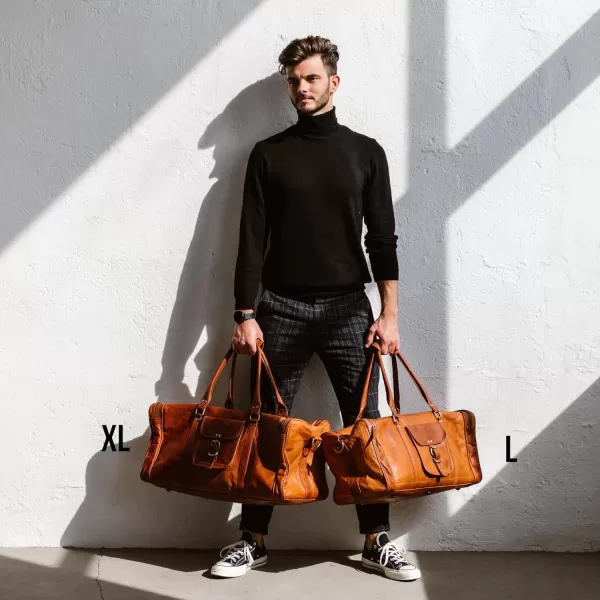 imageBerliner Bags Vintage Leather Duffle Bag New York for Travel or the Gym Overnight Bag for Men and Women Brown LBrown XL