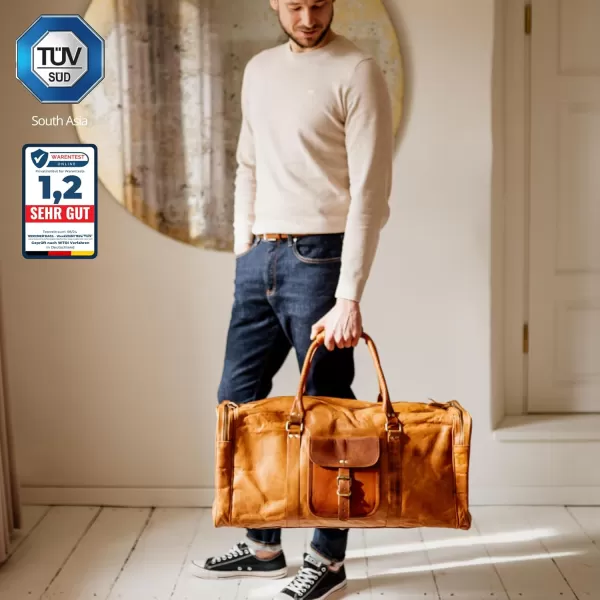 imageBerliner Bags Vintage Leather Duffle Bag New York for Travel or the Gym Overnight Bag for Men and Women Brown LBrown XXL