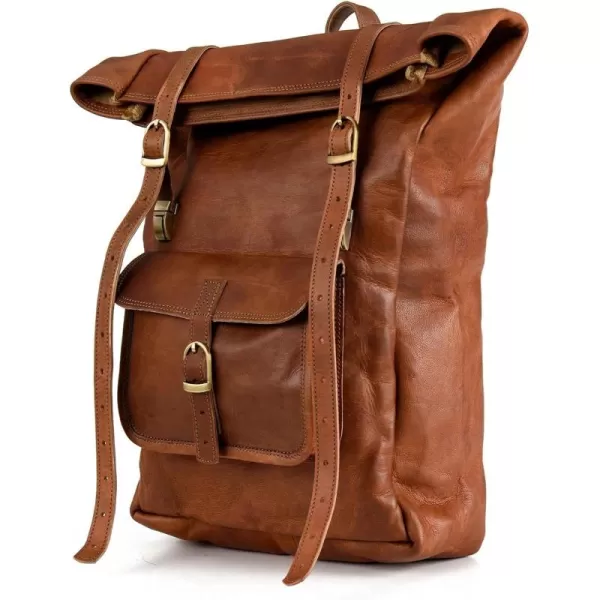 imageBERLINER BAGS Vintage Leather Backpack Leeds Large Waterproof Bookbag for Men and Women  BrownBrown M