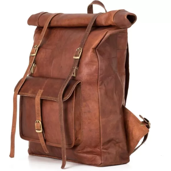 imageBERLINER BAGS Vintage Leather Backpack Leeds Large Waterproof Bookbag for Men and Women  BrownBrown Xl