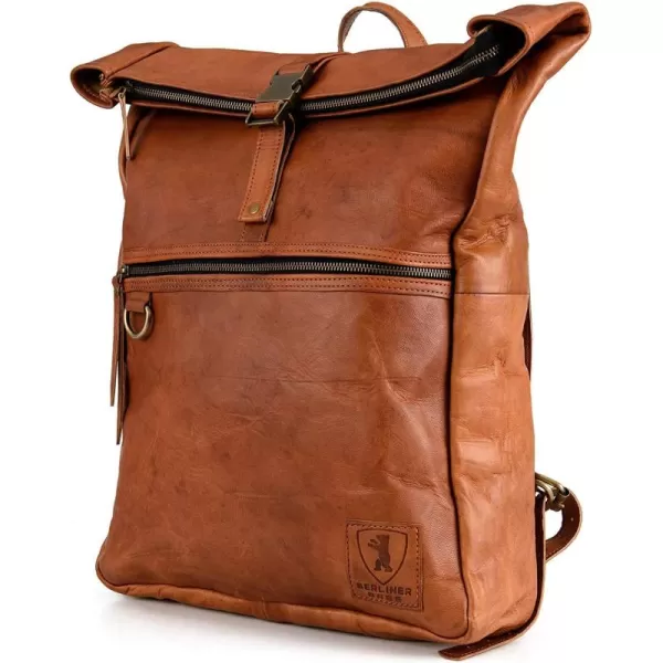 imageBERLINER BAGS Vintage Leather Backpack Utrecht XL Large Waterproof Bookbag for Men and Women  Brown