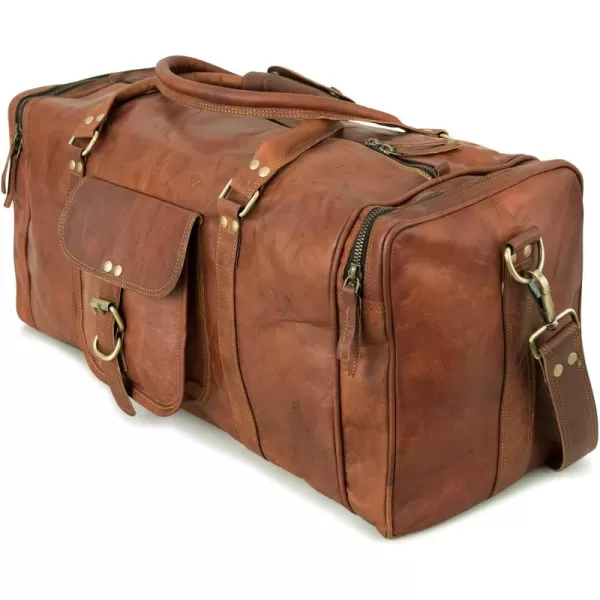 imageBerliner Bags Vintage Leather Duffle Bag New York for Travel or the Gym Overnight Bag for Men and Women Brown LBrown L
