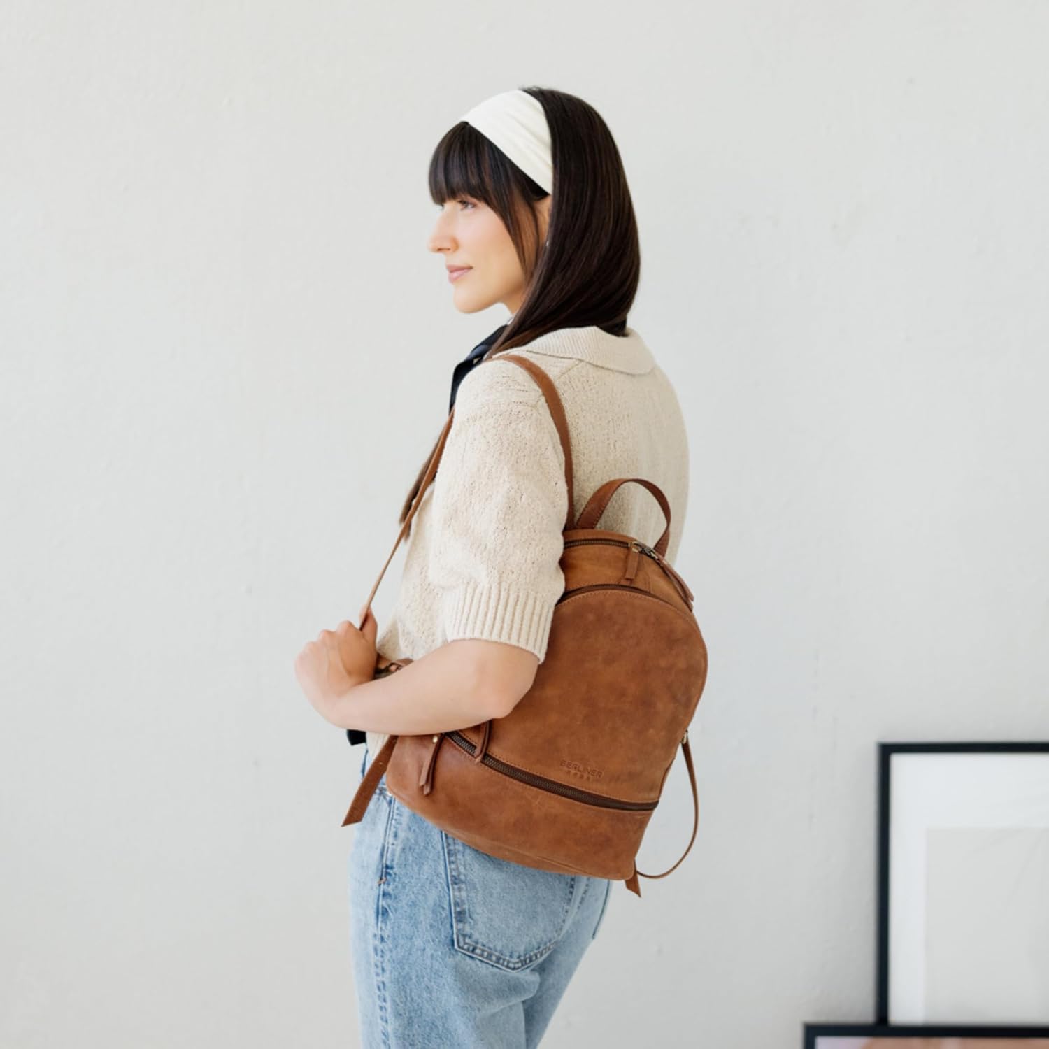 imageBERLINER BAGS Vintage Leather Backpack Florence Small Backpack Purse for Women for Work University Travel  Brown
