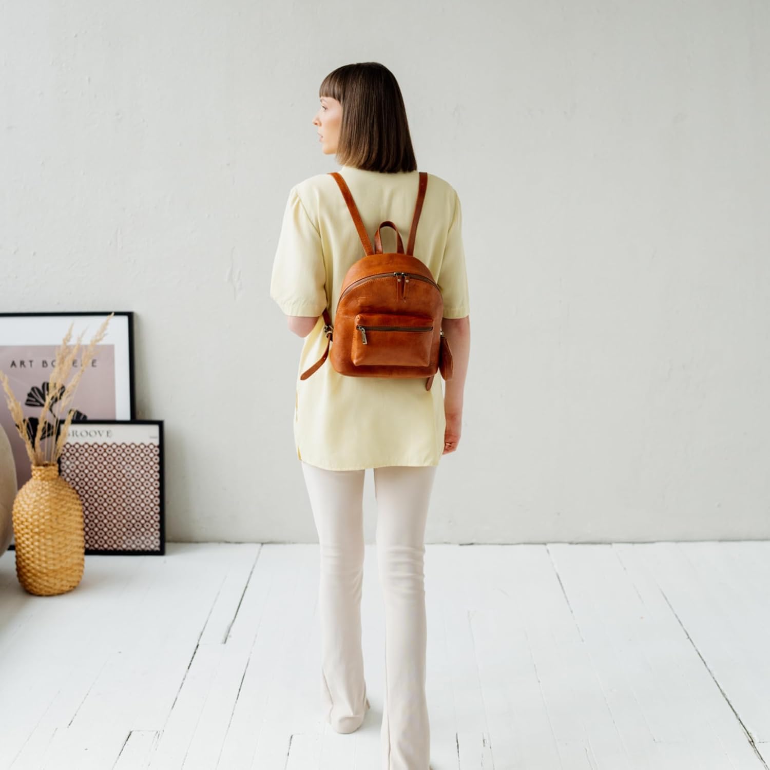 imageBERLINER BAGS Vintage Leather Backpack Kelly Small Backpack Purse for Women for Work University Travel  Brown