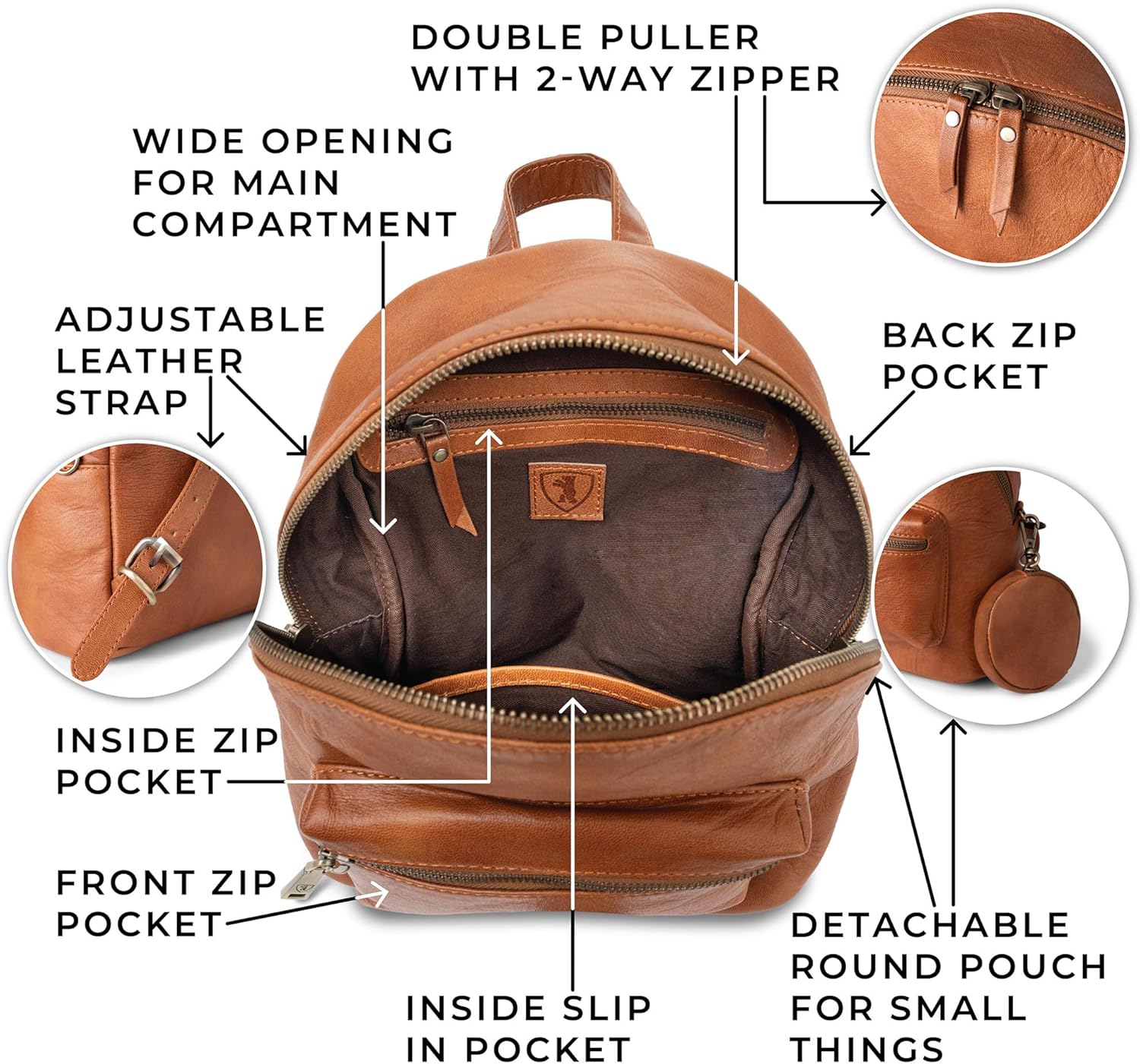 imageBERLINER BAGS Vintage Leather Backpack Kelly Small Backpack Purse for Women for Work University Travel  Brown