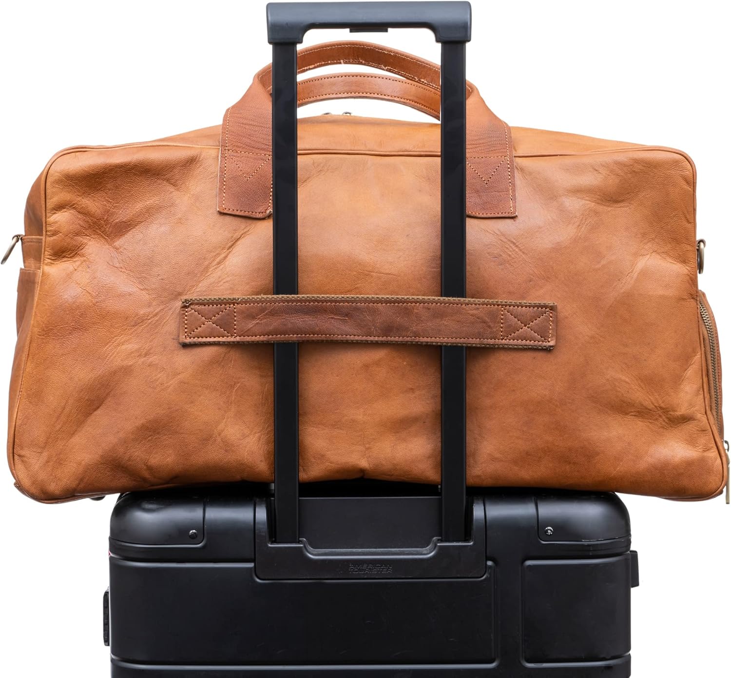 imageBerliner Bags Vintage Leather Duffle Bag Austin XL with Shoe Compartment for Travel or the Gym Overnight Bag for Men and Women  BrownBrown XL