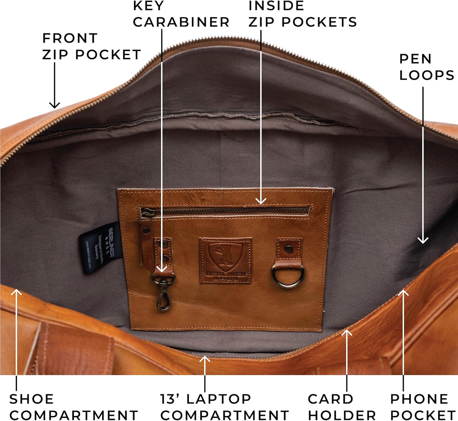 imageBerliner Bags Vintage Leather Duffle Bag Austin XL with Shoe Compartment for Travel or the Gym Overnight Bag for Men and Women  BrownBrown XL