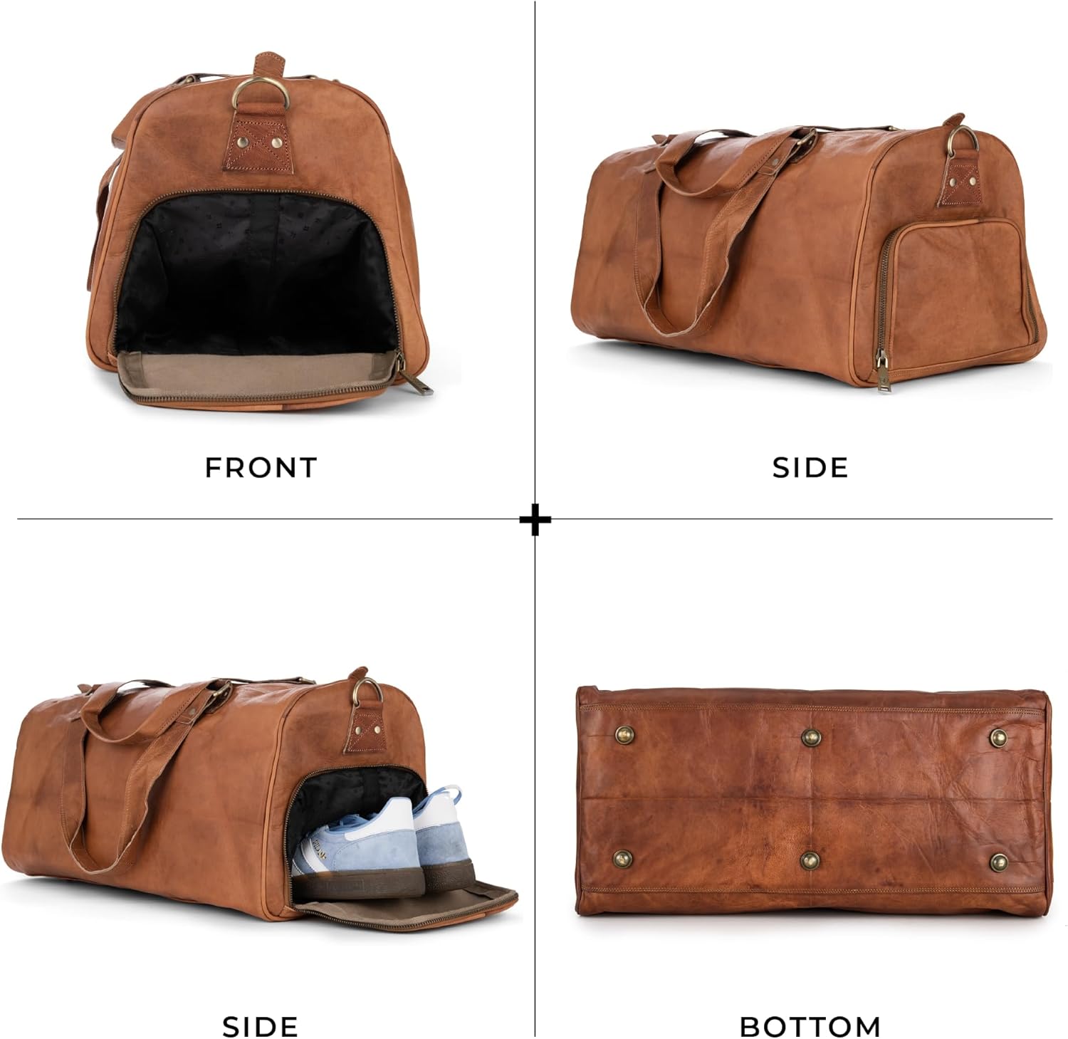 imageBerliner Bags Vintage Leather Duffle Bag Oslo with Shoe Compartment for Travel or the Gym Overnight Bag for Men and Women  BrownBrown with Shoe Compartment