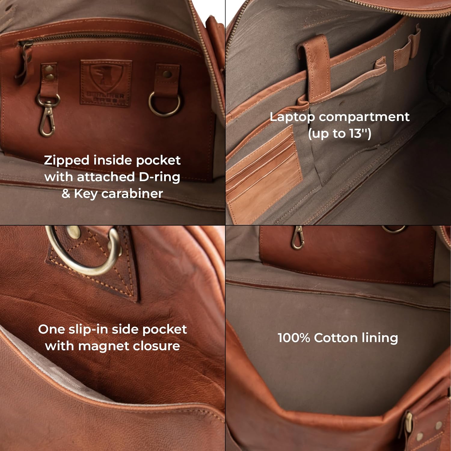 imageBerliner Bags Vintage Leather Duffle Bag Oslo with Shoe Compartment for Travel or the Gym Overnight Bag for Men and Women  BrownBrown with Shoe Compartment