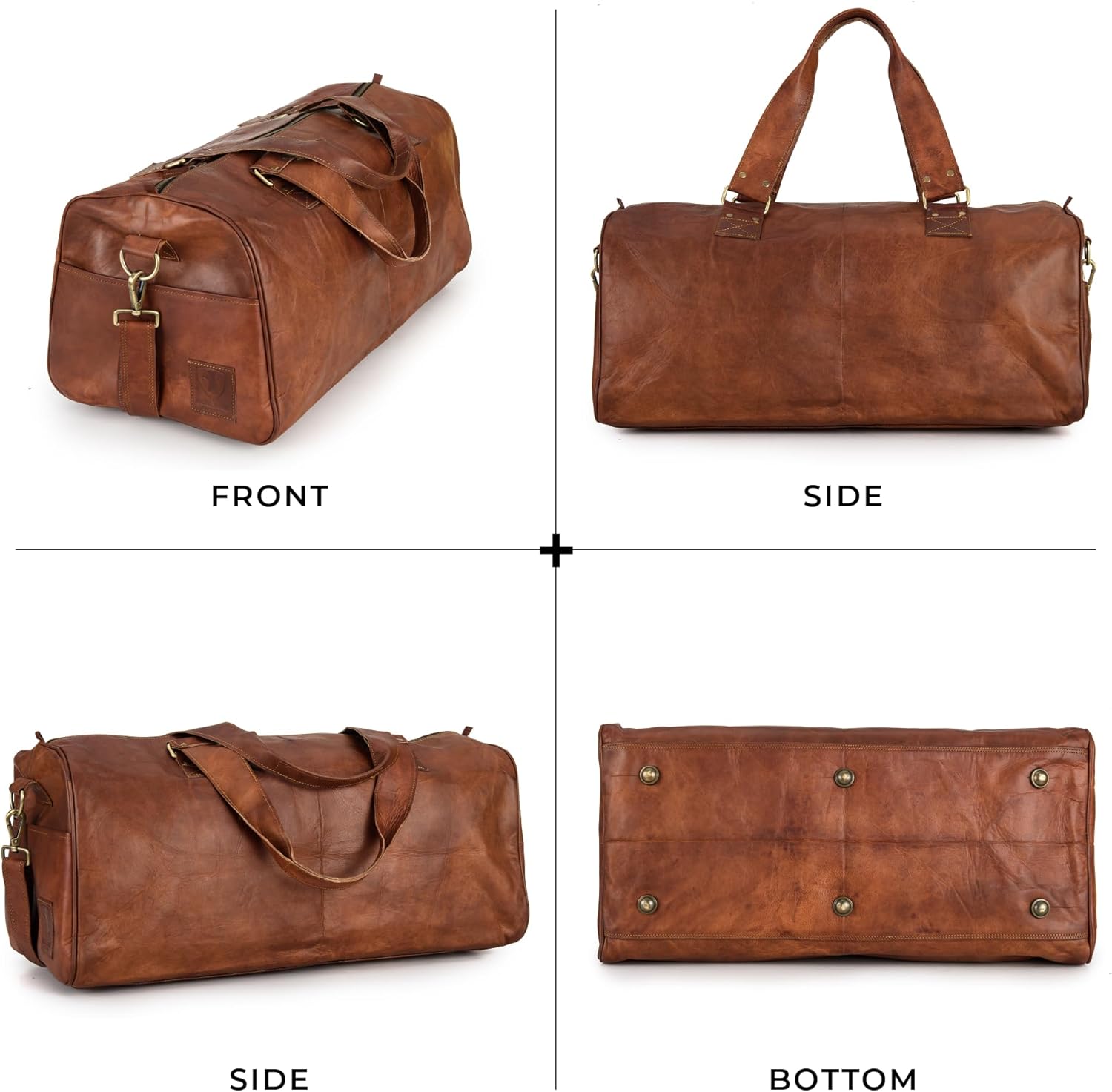 imageBerliner Bags Vintage Leather Duffle Bag Oslo with Shoe Compartment for Travel or the Gym Overnight Bag for Men and Women  BrownCognac