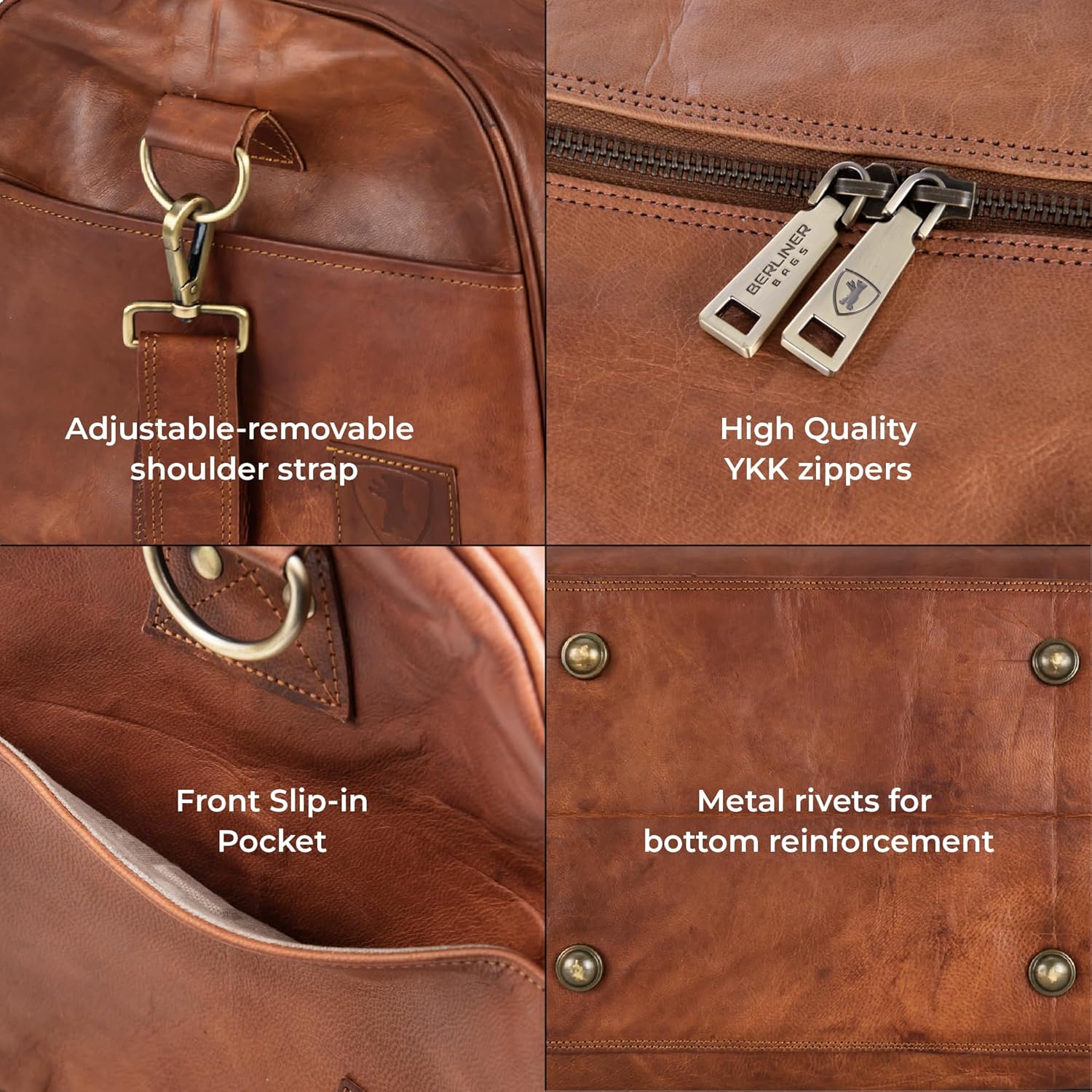 imageBerliner Bags Vintage Leather Duffle Bag Oslo with Shoe Compartment for Travel or the Gym Overnight Bag for Men and Women  BrownCognac