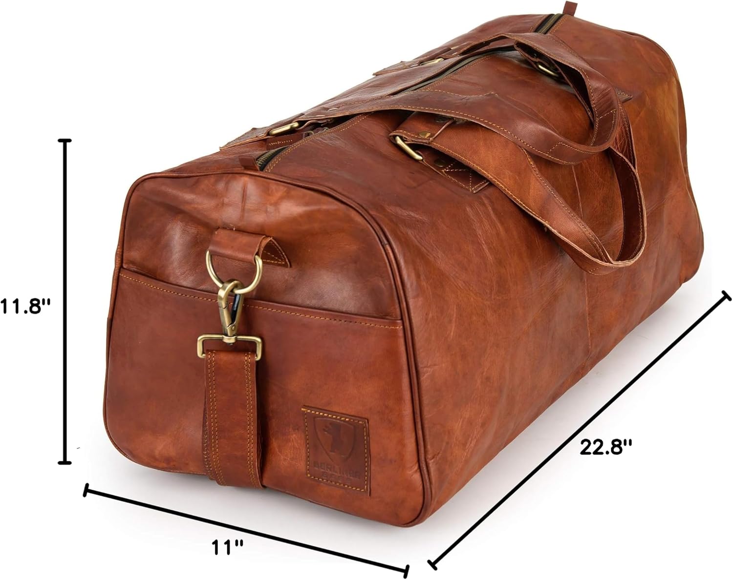imageBerliner Bags Vintage Leather Duffle Bag Oslo with Shoe Compartment for Travel or the Gym Overnight Bag for Men and Women  BrownCognac