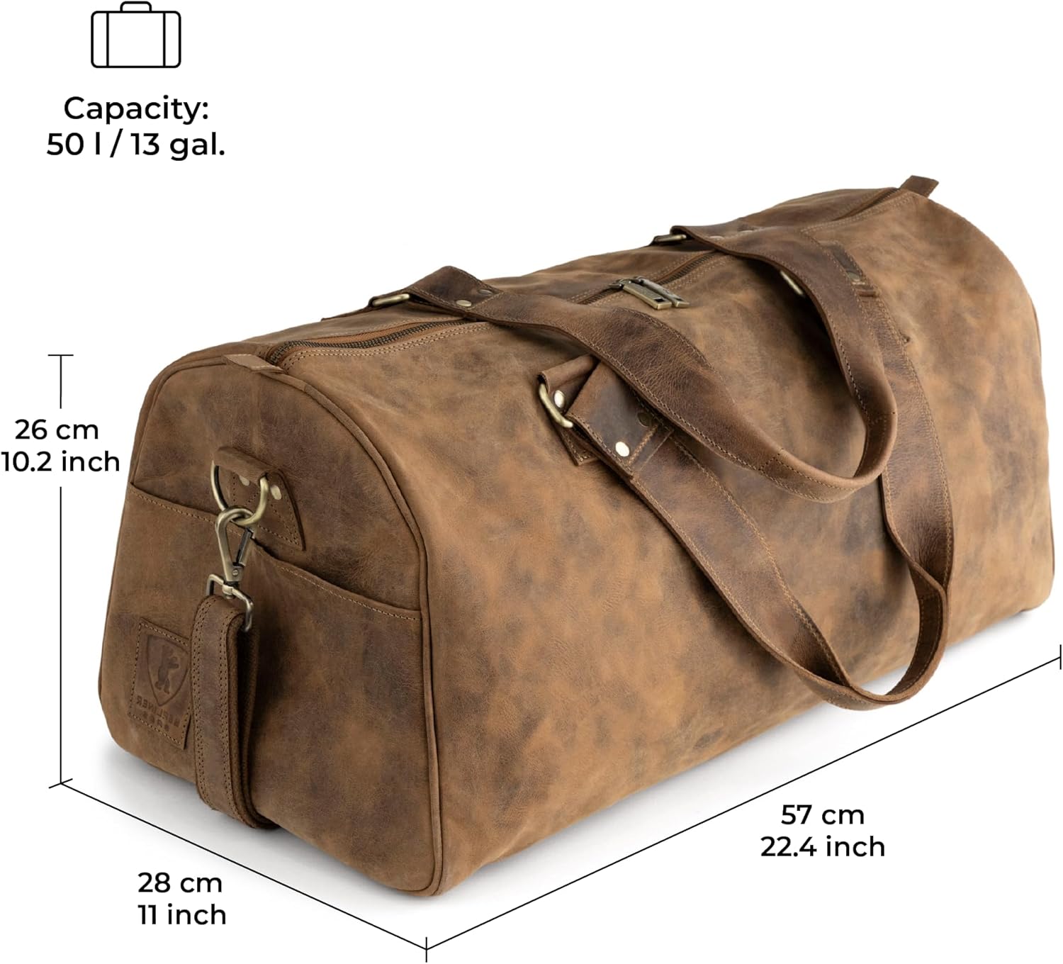 imageBerliner Bags Vintage Leather Duffle Bag Oslo with Shoe Compartment for Travel or the Gym Overnight Bag for Men and Women  BrownHunter Brown