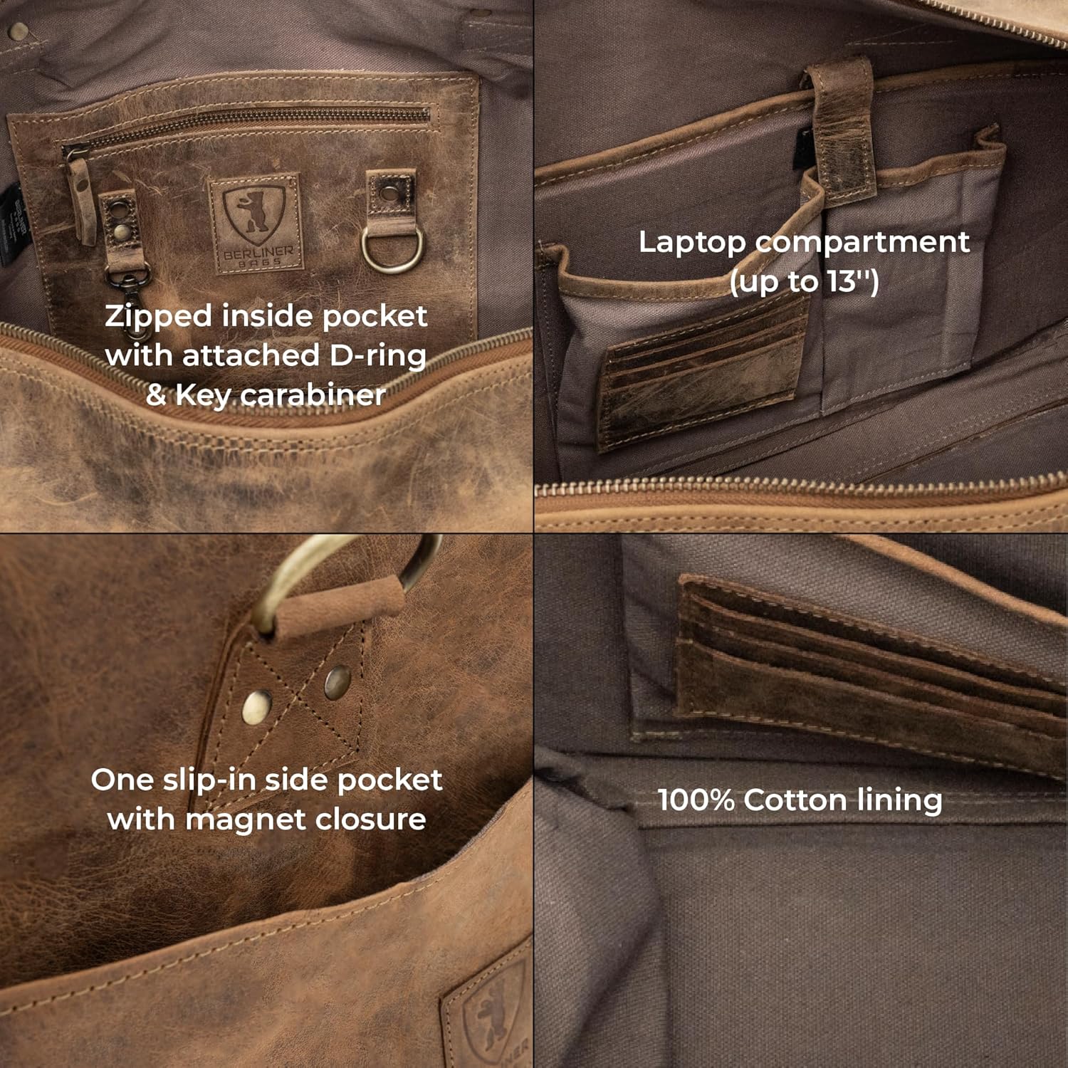 imageBerliner Bags Vintage Leather Duffle Bag Oslo with Shoe Compartment for Travel or the Gym Overnight Bag for Men and Women  BrownHunter Brown