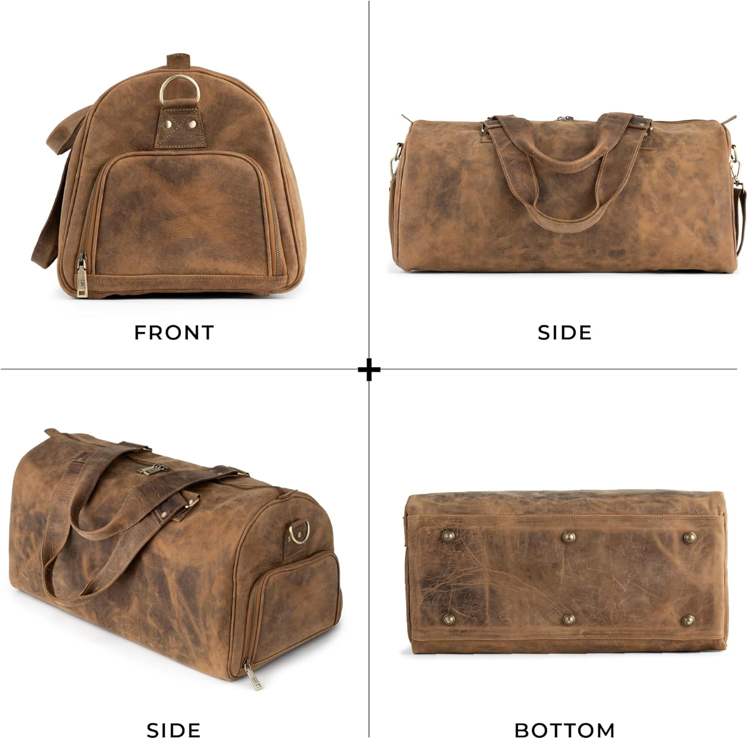 imageBerliner Bags Vintage Leather Duffle Bag Oslo with Shoe Compartment for Travel or the Gym Overnight Bag for Men and Women  BrownHunter Brown