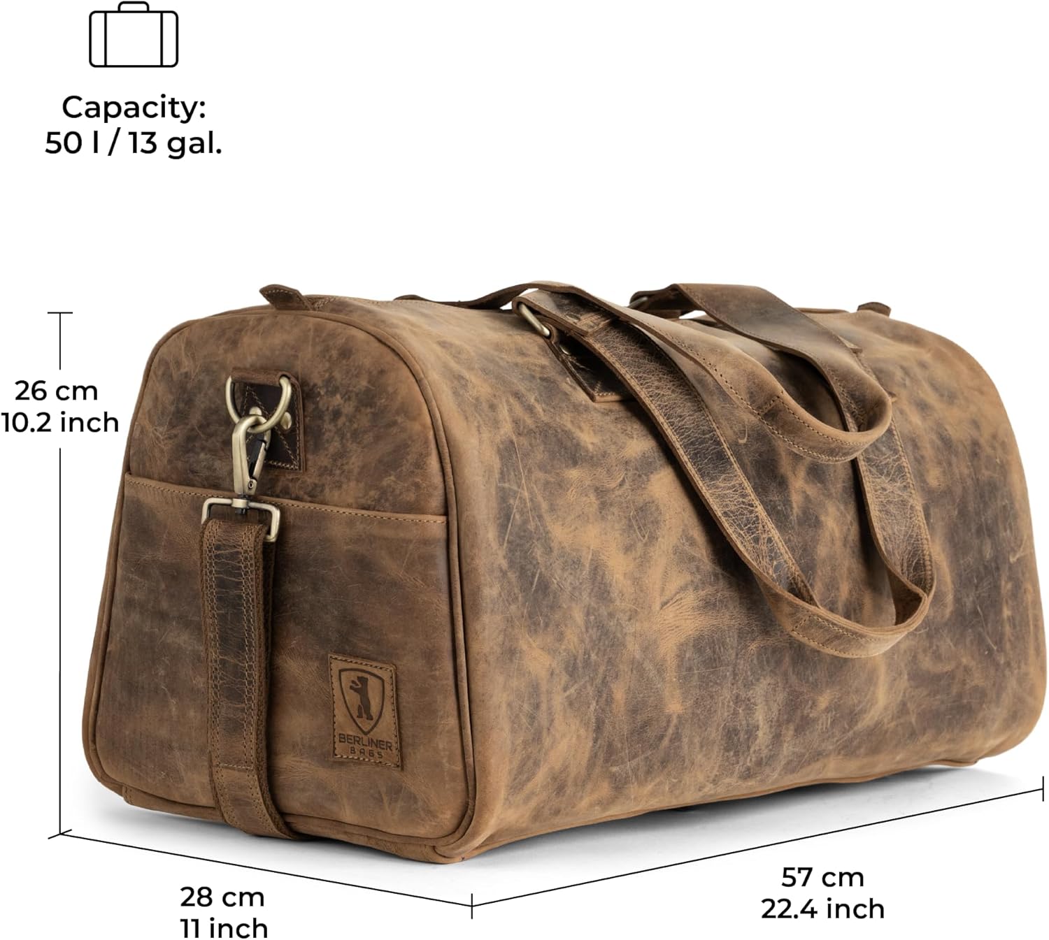 imageBerliner Bags Vintage Leather Duffle Bag Oslo with Shoe Compartment for Travel or the Gym Overnight Bag for Men and Women  BrownWalnut