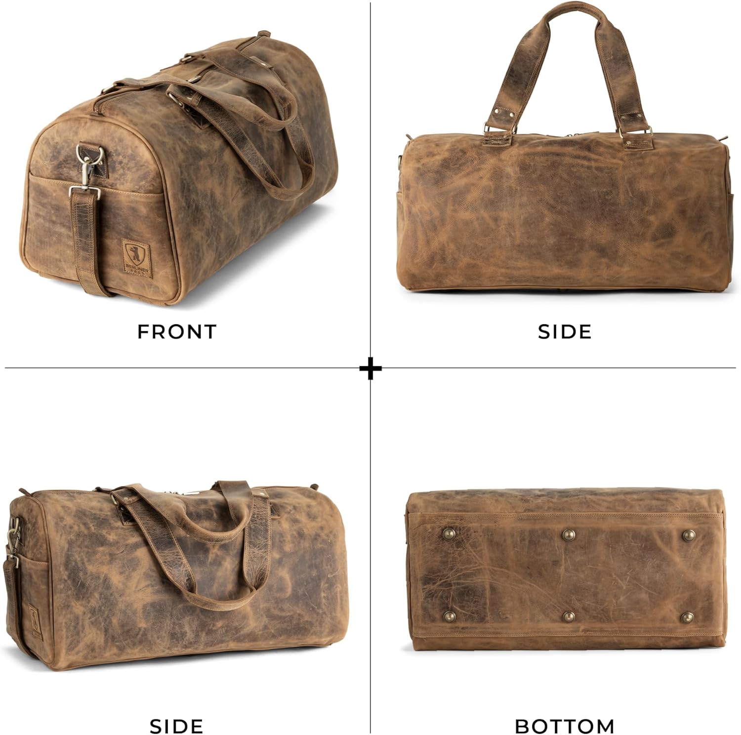imageBerliner Bags Vintage Leather Duffle Bag Oslo with Shoe Compartment for Travel or the Gym Overnight Bag for Men and Women  BrownWalnut