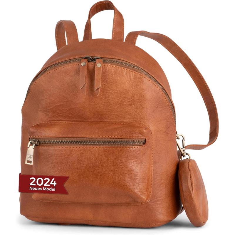 imageBERLINER BAGS Vintage Leather Backpack Kelly Small Backpack Purse for Women for Work University Travel  Brown