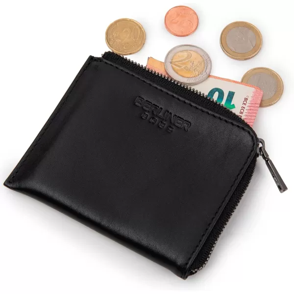 imageBERLINER BAGS Premium Leather Coin purse Mark Mini Wallet with Zipper for Men and WomenBlack