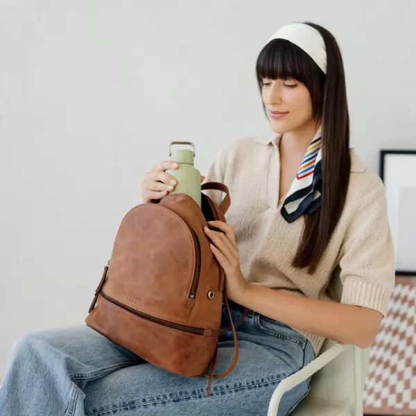 imageBERLINER BAGS Vintage Leather Backpack Florence Small Backpack Purse for Women for Work University Travel  Brown