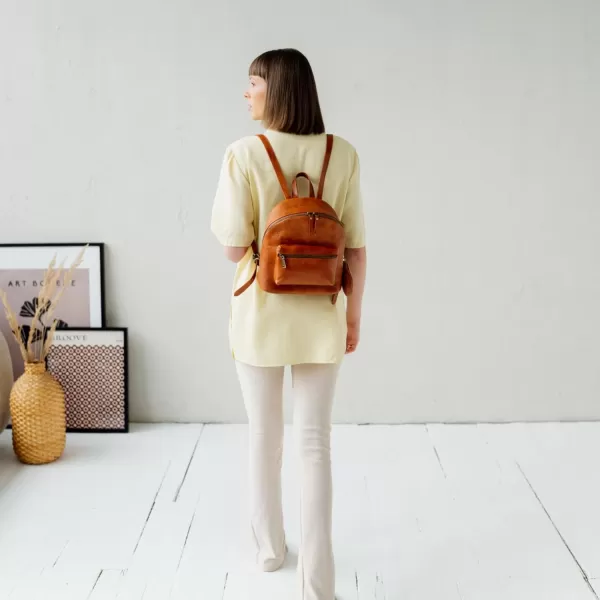 imageBERLINER BAGS Vintage Leather Backpack Kelly Small Backpack Purse for Women for Work University Travel  Brown