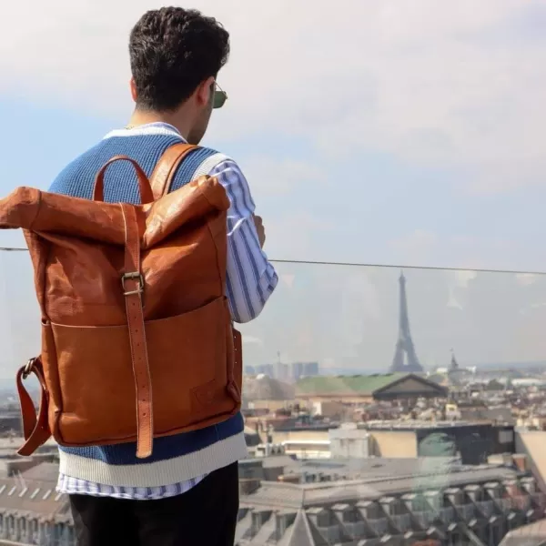 imageBERLINER BAGS Vintage Leather Backpack Paris Large Waterproof Bookbag for Men and Women  BrownBrown  Cognac