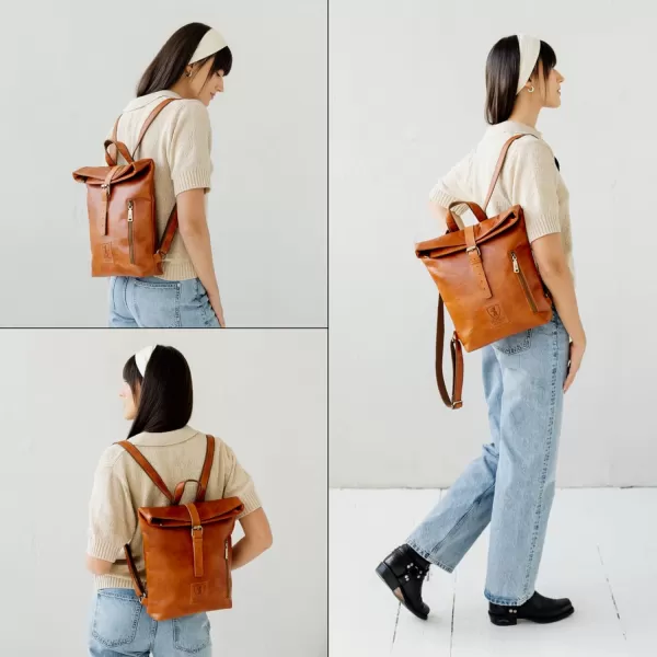 imageBERLINER BAGS Vintage Leather Backpack Seattle Womens Rucksack for Work University Cycling  Brown