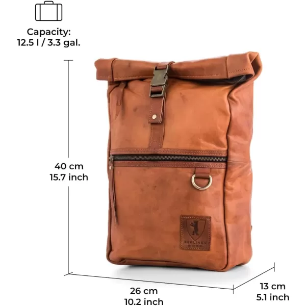 imageBERLINER BAGS Vintage Leather Backpack Utrecht XL Large Waterproof Bookbag for Men and Women  BrownBrown