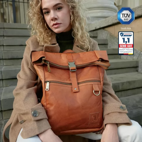 imageBERLINER BAGS Vintage Leather Backpack Utrecht XL Large Waterproof Bookbag for Men and Women  BrownBrown