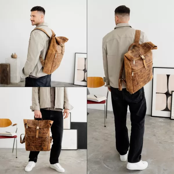 imageBERLINER BAGS Vintage Leather Backpack Utrecht XL Large Waterproof Bookbag for Men and Women  BrownWalnut