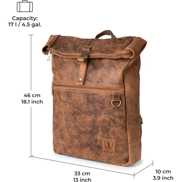 imageBERLINER BAGS Vintage Leather Backpack Utrecht XL Large Waterproof Bookbag for Men and Women  BrownWalnut