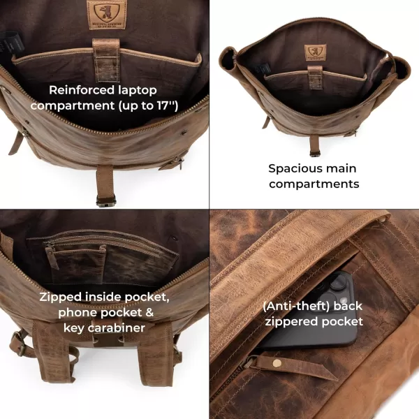 imageBERLINER BAGS Vintage Leather Backpack Utrecht XL Large Waterproof Bookbag for Men and Women  BrownWalnut