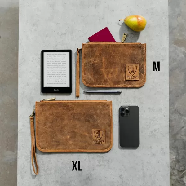 imageBERLINER BAGS Vintage Leather Document Pouch Theo XL Passport Holder and Travel Organizer  BrownWalnut Xl