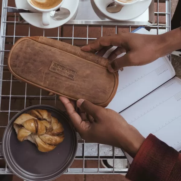 imageBERLINER BAGS Vintage Leather Pencil Case Felix Pen Pouch Pencil Case Organizer Pencil Holder  BrownWalnut