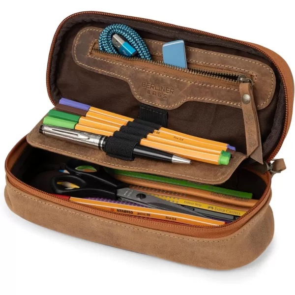 imageBERLINER BAGS Vintage Leather Pencil Case Felix Pen Pouch Pencil Case Organizer Pencil Holder  BrownWalnut