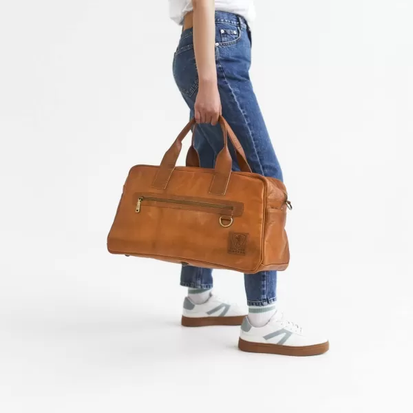imageBerliner Bags Vintage Leather Duffle Bag Austin XL with Shoe Compartment for Travel or the Gym Overnight Bag for Men and Women  BrownBrown M