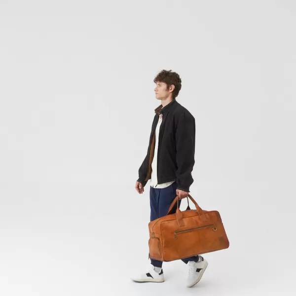 imageBerliner Bags Vintage Leather Duffle Bag Austin XL with Shoe Compartment for Travel or the Gym Overnight Bag for Men and Women  BrownBrown XL