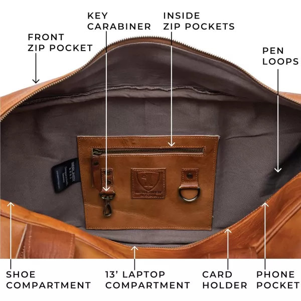imageBerliner Bags Vintage Leather Duffle Bag Austin XL with Shoe Compartment for Travel or the Gym Overnight Bag for Men and Women  BrownBrown XL