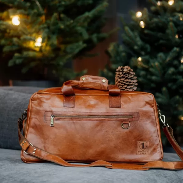 imageBerliner Bags Vintage Leather Duffle Bag Austin XL with Shoe Compartment for Travel or the Gym Overnight Bag for Men and Women  BrownBrown XL