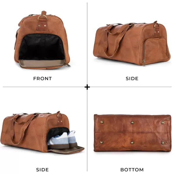 imageBerliner Bags Vintage Leather Duffle Bag Oslo with Shoe Compartment for Travel or the Gym Overnight Bag for Men and Women  BrownBrown with Shoe Compartment