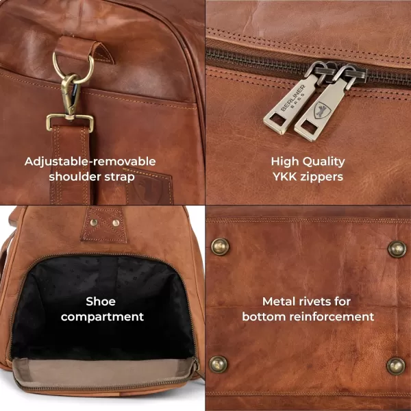 imageBerliner Bags Vintage Leather Duffle Bag Oslo with Shoe Compartment for Travel or the Gym Overnight Bag for Men and Women  BrownBrown with Shoe Compartment