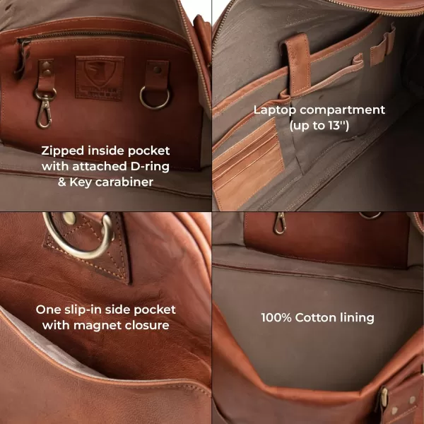 imageBerliner Bags Vintage Leather Duffle Bag Oslo with Shoe Compartment for Travel or the Gym Overnight Bag for Men and Women  BrownBrown with Shoe Compartment